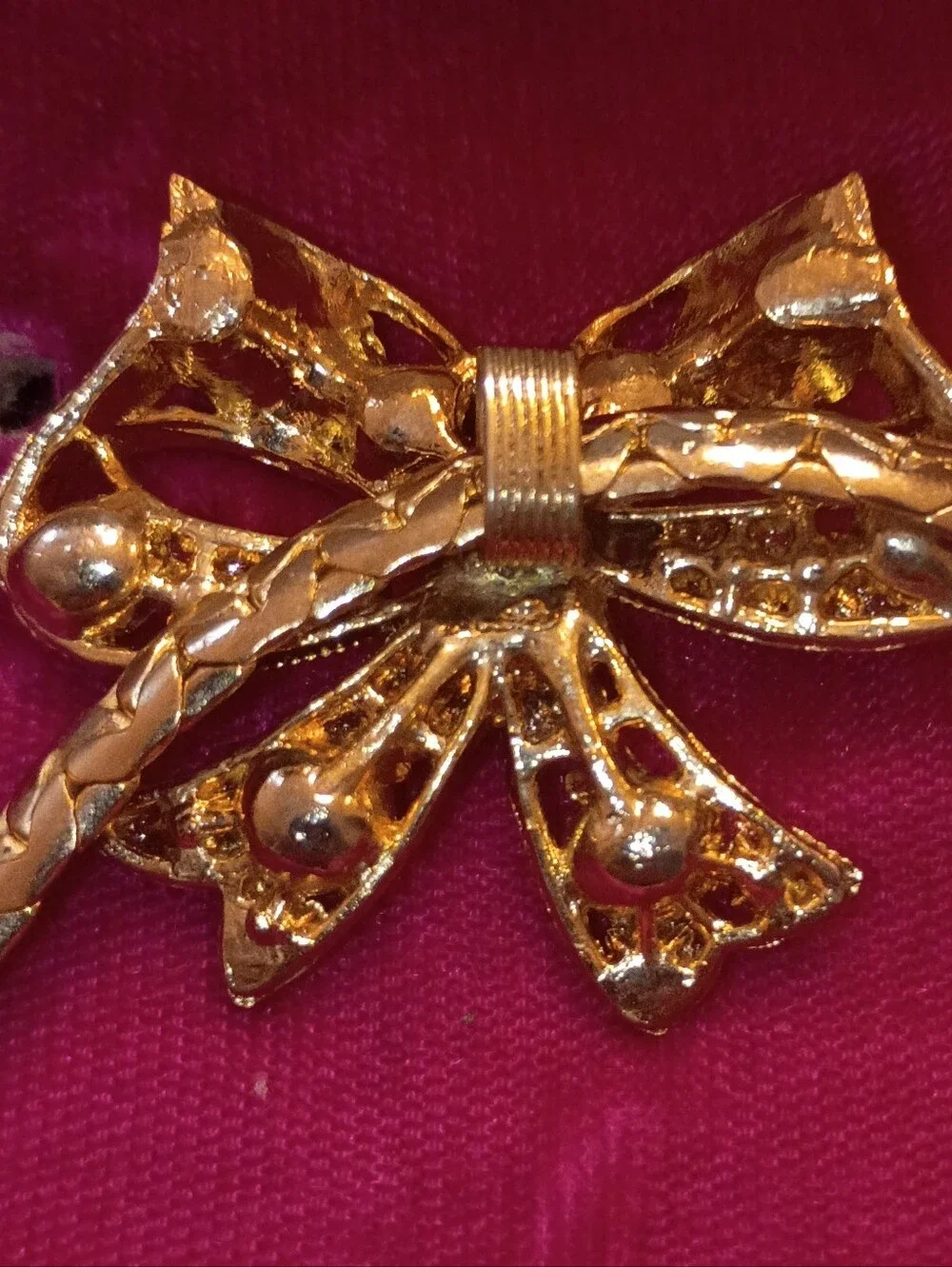 Vintage Hazel Chalmers 24K Gold Plated Necklace with Multicolor Gem Bow Pendant